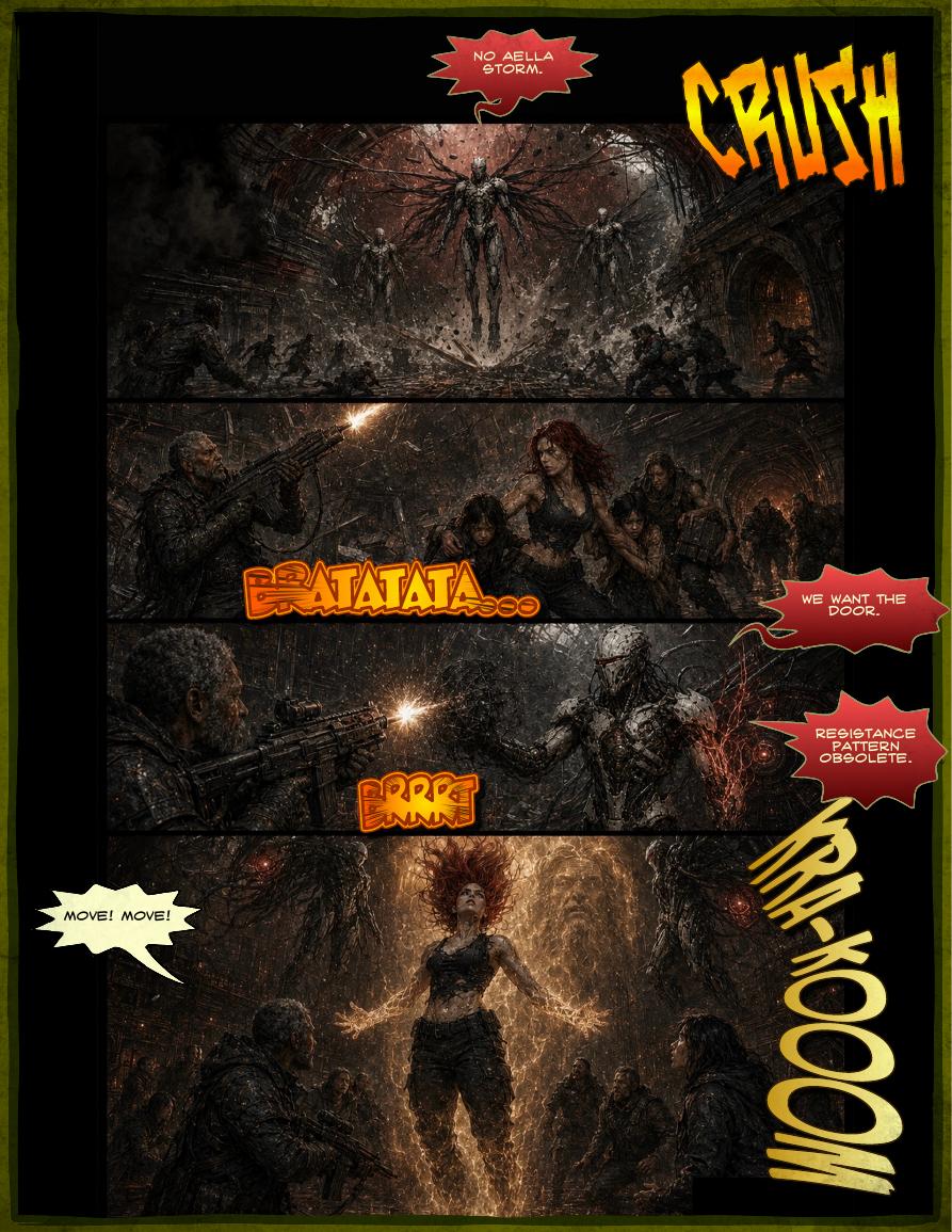 Preview page from CRONUS issue 5 showing Aella confronting the forces around her