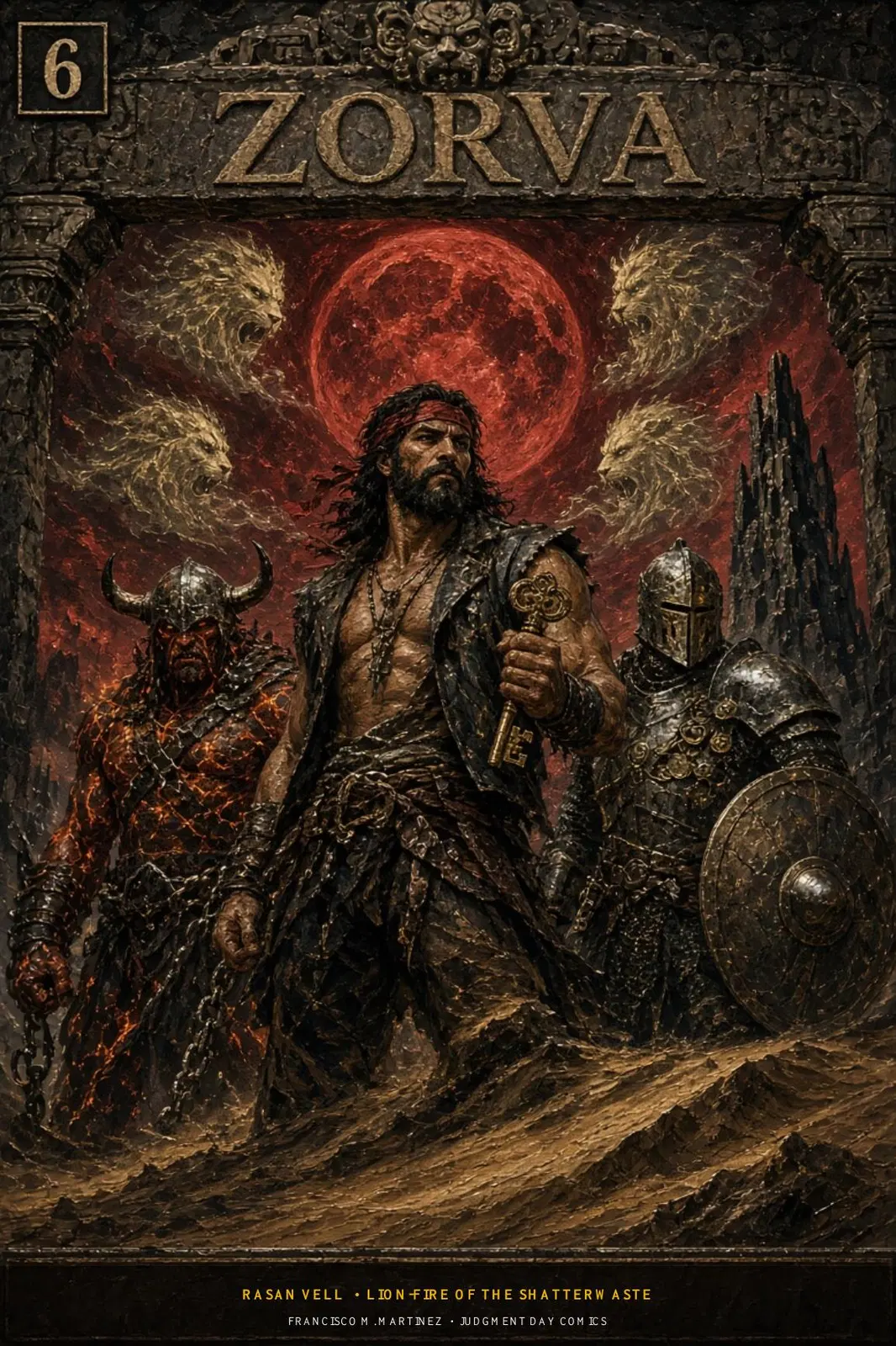 Cover of ZORVA issue 6: Rasan Vell, Lion-Fire of the Shatterwaste
