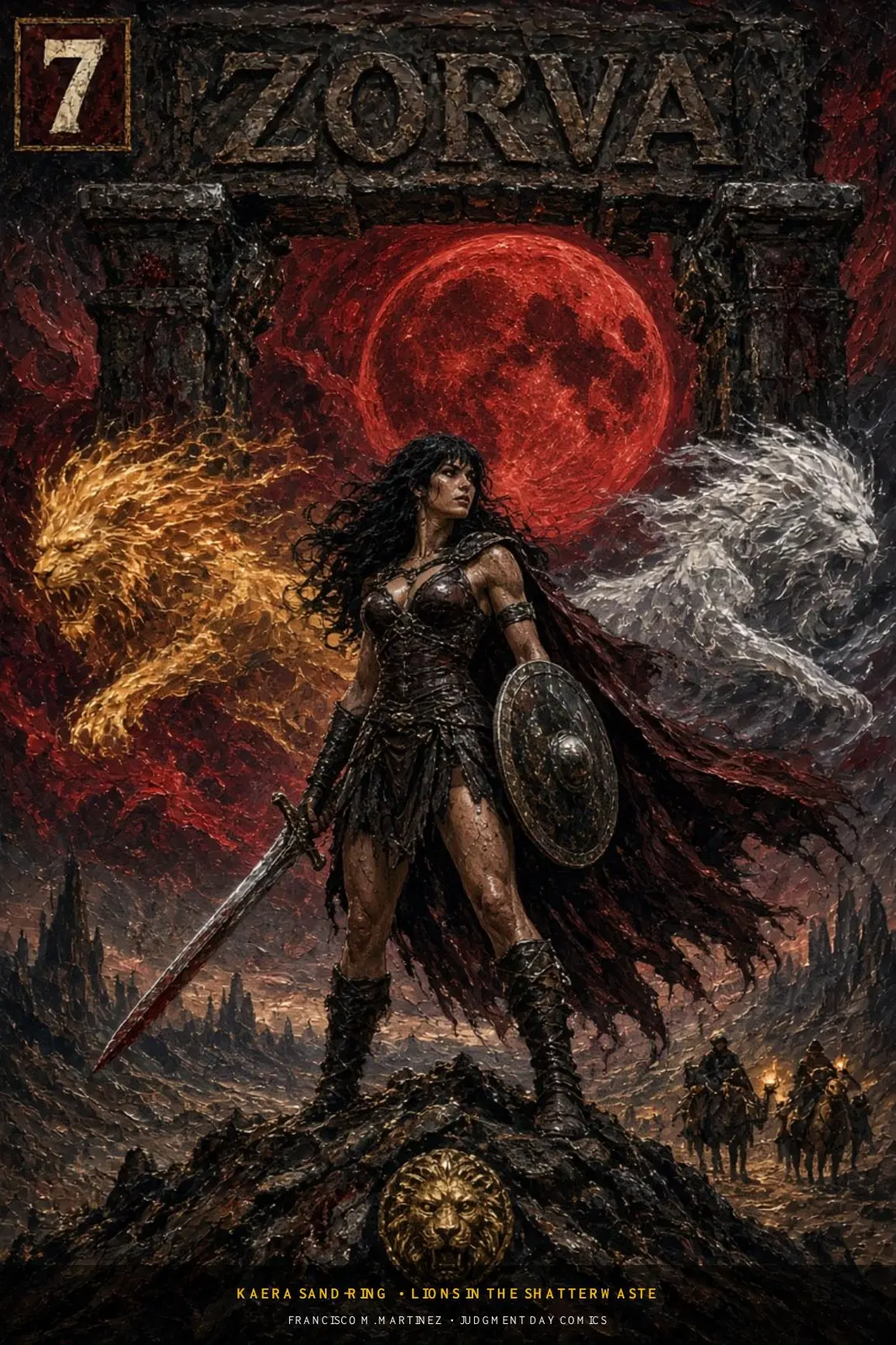 Cover of ZORVA issue 7: Kaera Sand-Ring, Lions in the Shatterwaste